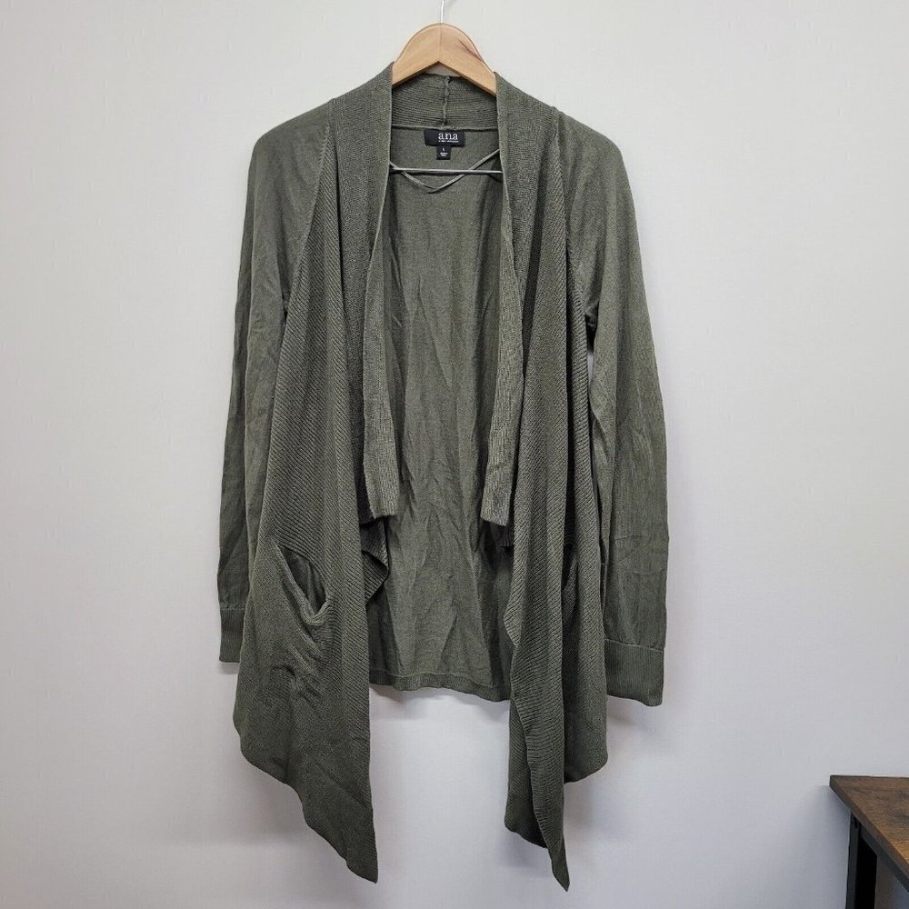a.n.a. A New Approach Open Front Green Draped Cardigan Size Large
